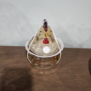 Glass Chicken Shaped Canister Jar with Lid Amber Red Yellow Clear 15.9oz